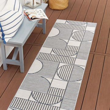 Arielle Mid-Century Modern Geometric Lines Reversible Machine-Washable Indoor/Outdoor Area Rug